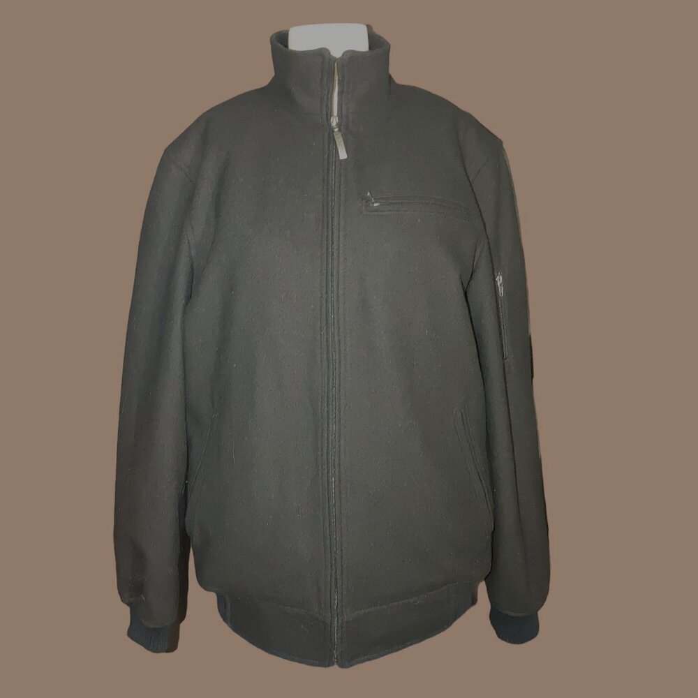 Claiborne Black Wool Blend Jacket Coat M M Zip Pockets Quilted Liner